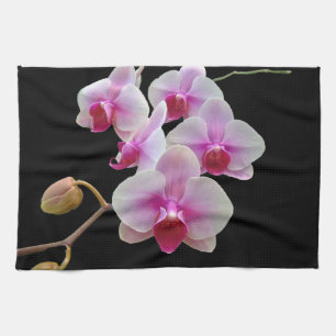 Rosa Moth Orchids ON Black-Phalaenopsis Kökshandduk