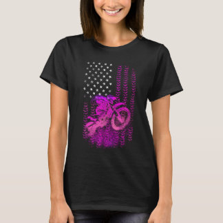 Rosa Motocross Girl with Däck Track Ameriacn Flagg T Shirt