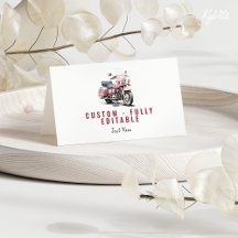 Rosa Motorcycle Birthday Folat Food Tält/Tilt Card