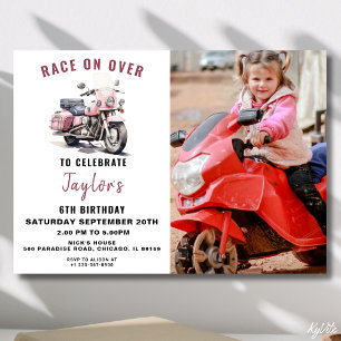 Rosa Motorcycle Photo Birthday bjudande Inbjudningar