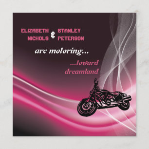 Rosa motorcykel biker bröllop inbjudningar
