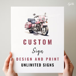 Rosa Motorcykel Birthday Anpassningsbar Sign Poster