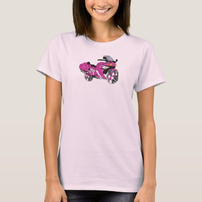 Rosa motorcykel i målat glass tee shirt (Framsida)