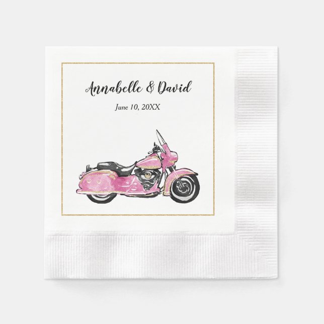 Rosa Motorcykel Monogram Napkin Pappersservett (Framsidan)