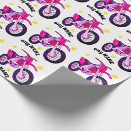 Rosa motorcykel och anpassat meddelande i presentp presentpapper