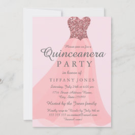 Rosa Moukling Glitter Gown Quinceanera Party Inbjudningar