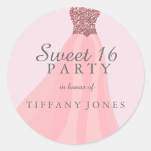 Rosa Moukling Glitter Gown Sweet 16 Party Runt Klistermärke