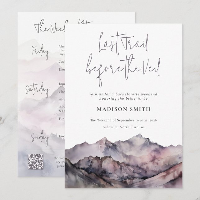 Rosa Mountain Bachelorette Helg Inbjudningar (Fram/baksida)