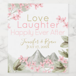 Rosa Mountain Blommars Blommigt Vattenfärg Vinflaska Etikett