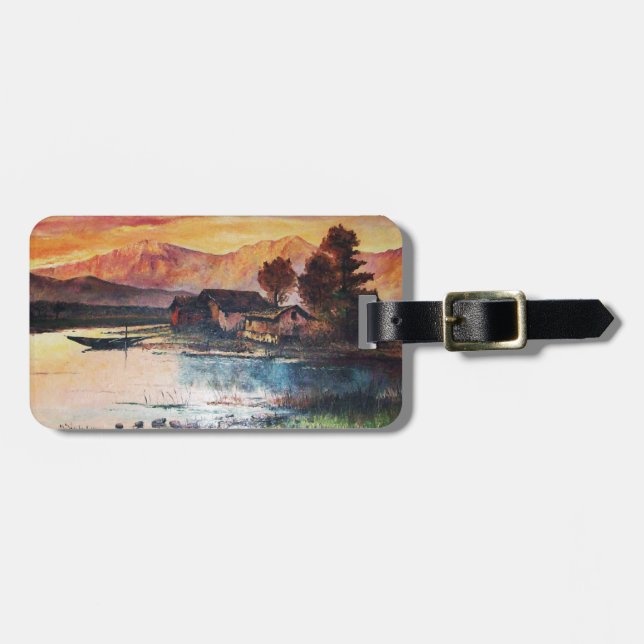 ROSA MOUNTAINS SJÖ ALPINE SUNSET LANDSCAPE BAGAGEBRICKA (Horisontell Framsida)