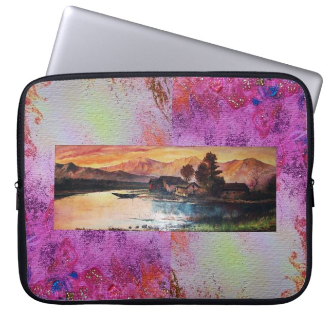ROSA MOUNTAINS SJÖ ALPINE SUNSET LANDSCAPE LAPTOP SLEEVE (Framsidan)