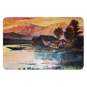 ROSA MOUNTAINS SJÖ ALPINE SUNSET LANDSCAPE MAGNET