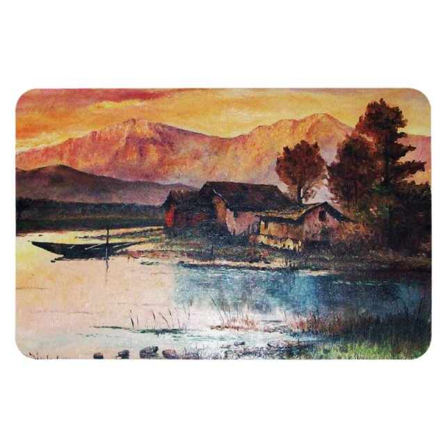 ROSA MOUNTAINS SJÖ ALPINE SUNSET LANDSCAPE MAGNET (Horisontell)