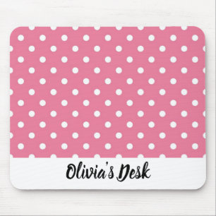 Rosa Mousepad med White Polka dots Musmatta