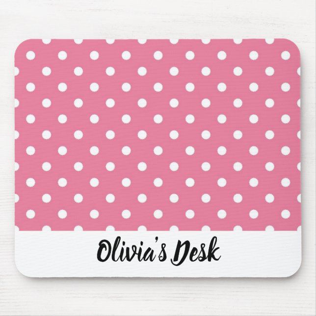 Rosa Mousepad med White Polka dots Musmatta (Framsidan)