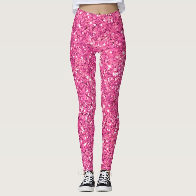 Rosa mousserande baljväxter från glitter mönster leggings (Framsida)