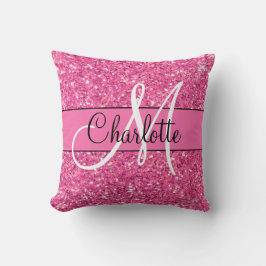 Rosa mousserande glitter monogrammet kudde