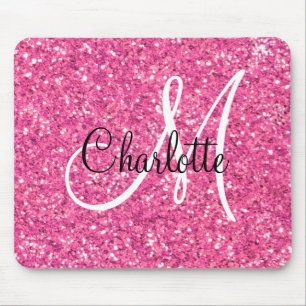 Rosa mousserande glitter monogrammet musmatta