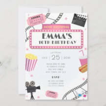Rosa Movie Night Födelsedagsfest inbjudan Cinema