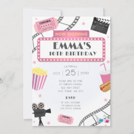 Rosa Movie Night Födelsedagsfest inbjudan Cinema