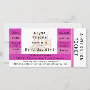 Rosa Movie Night Party-anslutningen Biljett Inbjud