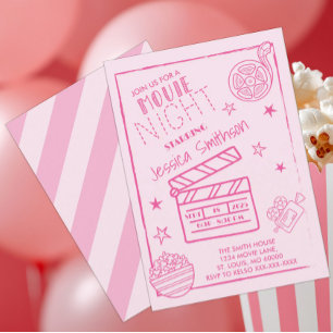 Rosa Movie Night Party Birthday Inbjudningar