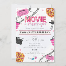 Rosa Movie & Pizza Night Födelsedagsfest inbjudan