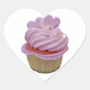 Rosa muffin och hjärtor hjärtformat klistermärke