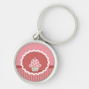 Rosa muffindesign rund silverfärgad nyckelring