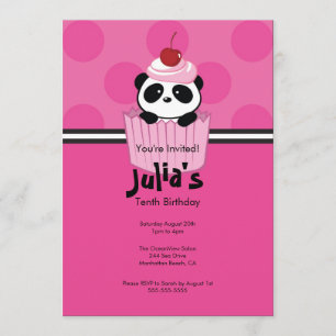 Rosa muffinPandafödelsedagsfest inbjudan