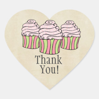 Rosa Muffins Heart Tack Label Sticker Hjärtformat Klistermärke