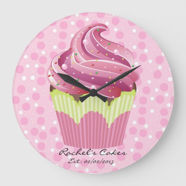 Rosa Muffins Tasty Sweets Clock Stor Klocka (Framsida)