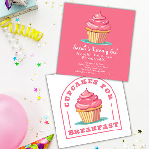 Rosa Muffinsar Birthday Brunch eller Breakfast Inbjudningar
