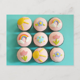 Rosa muffinsar med fuktiga toppar vykort