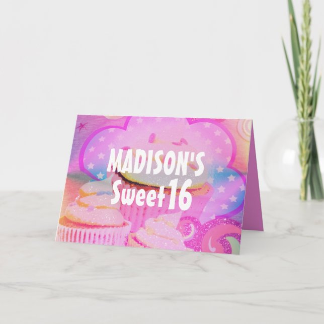 Rosa Muffinsar Sweet 16 Personliger Birthday Card Kort (Framsida)