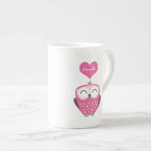 Rosa mugg för uggla- och benporslin mugg