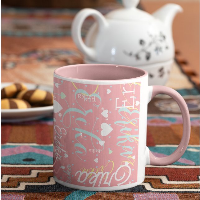 Rosa Mugg med hennes Namn och romska hjärtan (Skapare uppladdad)