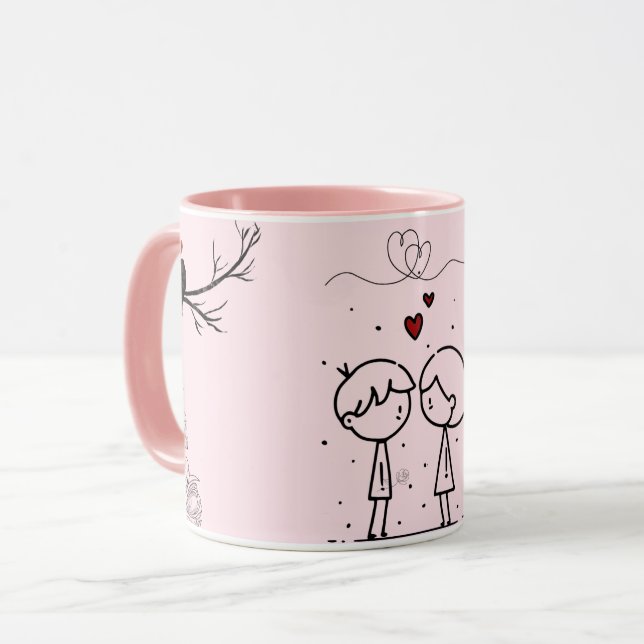 Rosa mugg med monogram för Alla hjärtans dag (Framsida vänster)