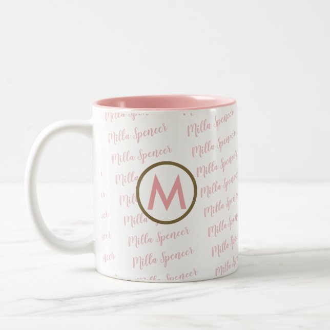 rosa mugg med monogram och mönster i namn (Vänster)