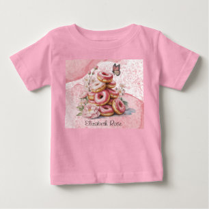 Rosa munkar & Blommig Fjärilsflicka Baby Shower T Shirt