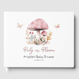 Rosa Mushroom Baby i Bloom Butterfly Baby Shower Gästböcker