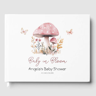 Rosa Mushroom Baby i Bloom Butterfly Baby Shower Gästböcker