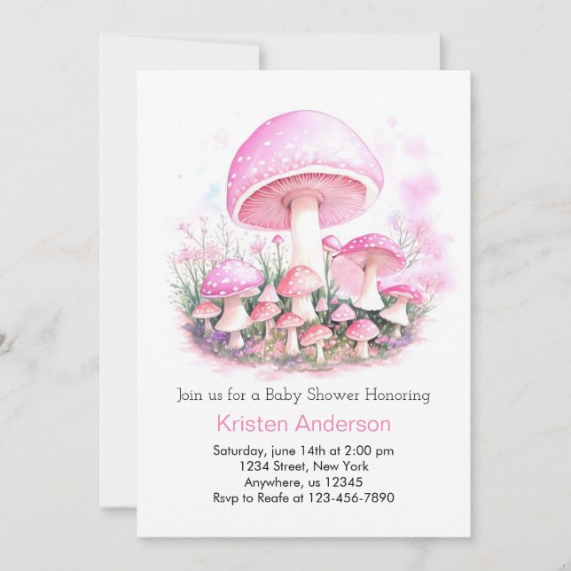 Rosa Mushroom Dream Girl Baby Shower Inbjudningar (Framsida)