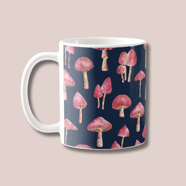Rosa Mushroom Kaffemugg (Pink mushroom patterned coffee mug)