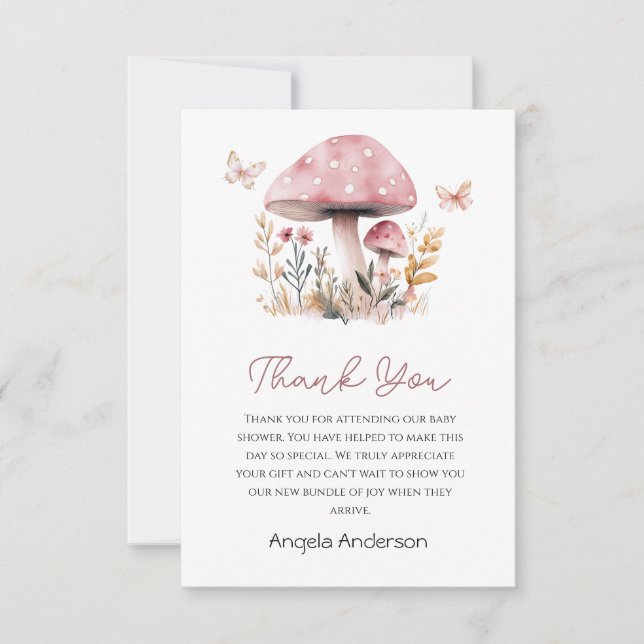 Rosa Mushroom Woodland Baby Shower Tack Kort (Framsida)