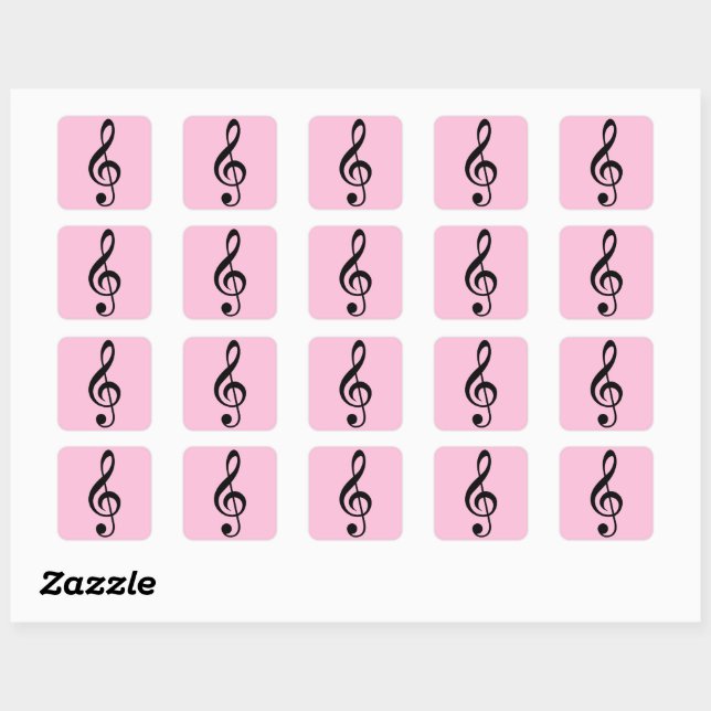 Rosa Music Clef Stickers Fyrkantigt Klistermärke (Ark)