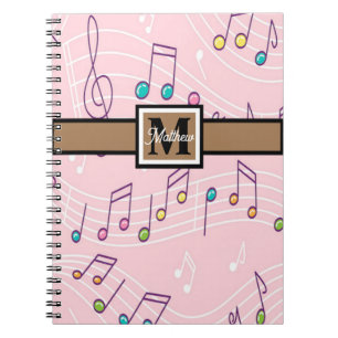 Rosa Music Note Musician Monogram Anteckningsbok