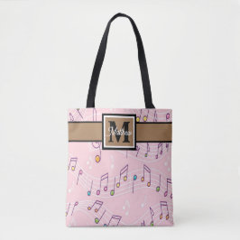 Rosa Music Note Musician Monogram Tote Bag Tygkasse