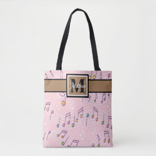 Rosa Music Note Musician Monogram Tote Bag Tygkasse
