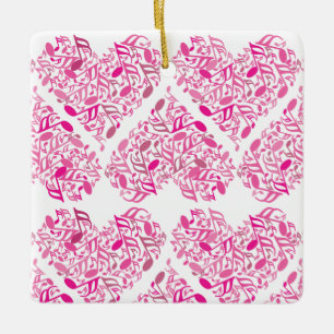 Rosa Music Note Note Hjärtar Julgransprydnad Keramik